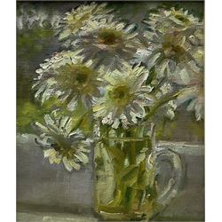 Olive Bagshaw (Northern British 1931-2017): Still Life of Flowers in a Jug, oil on canvas laid on board unsigned 28cm x 23cm
Provenance: from the Artist's Studio Sale. Miss Bagshaw who was born in Salford, received her formal art training at Salford and Manchester Art School. Her work has been regularly accepted at the Royal Society of Portrait Painters, the Royal Academy and Federation of British Artists 