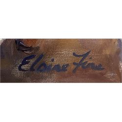 Elaine Fine (British Contemporary): 'Le Petite Dejeuner', oil on canvas signed, original title label verso 70cm x 65cm
Provenance: with Highgate Fine Art, Highgate, London
