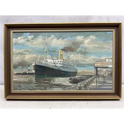 George Dickinson (British 20th Century): SS Oribita Moored in the Harbour, oil on board signed and dated 1974, 34cm x 57cm 