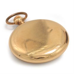Early 20th century gold-plated open face keyless lever pocket watch by Omega, No. 3481968, white enamel dial with Arabic hour markers, outer 5 minute ring and subsidiary seconds dial