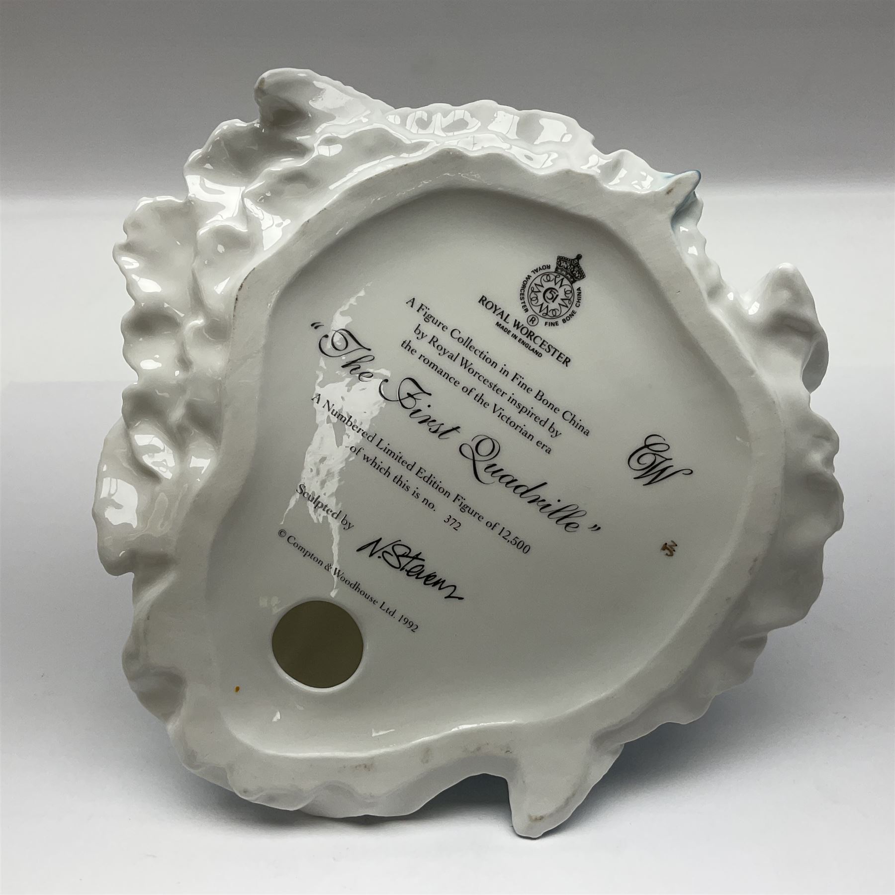 Three Royal Worcester figurines,  The First Quadrille, The Fairest Rose and Queen of Hearts, largest H21cm