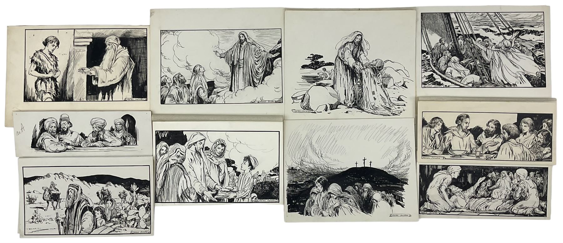 Helen Jacobs BWS (British 1888-1970): 'The Shining Way', collection of ten pen and ink illustrations, illustrated in Stella Mead's book of the same title pub. 1947, max 17cm x 22cm (10) (unframed)