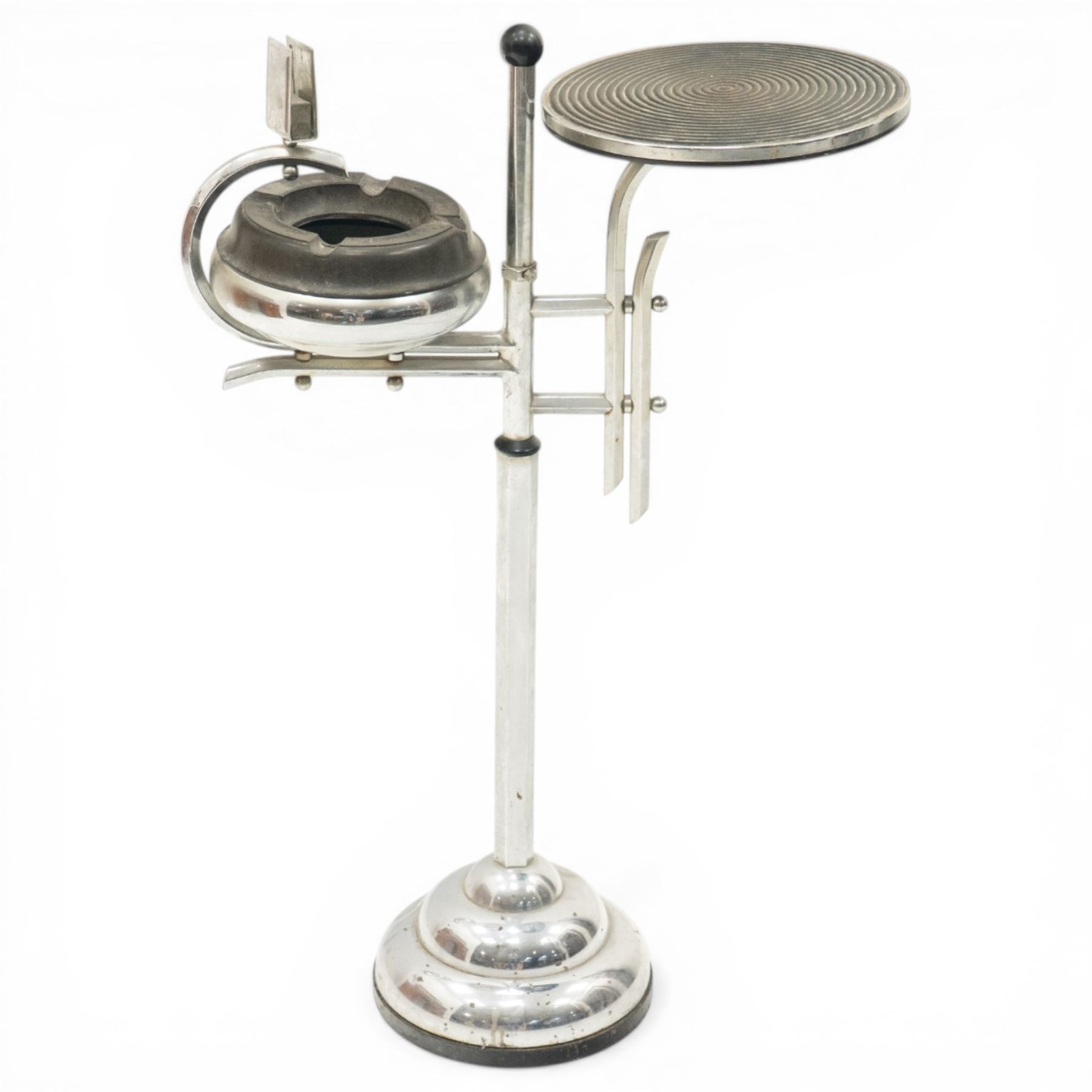 Demeyere - Belgian Art Deco chromed metal revolving ashtray and side table