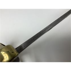 19th Century German (Saxony) Cavalry Sword, the 90.5cm single edge curved steel blade with narrow fuller to the back edge at each side, engraved with a crowned AR monogram and coat of arms, stamped with crowned AR, the back edge engraved C.v Keller im Solingen 1862, the brass half basket hilt with three flat curved bars, applied badge missing, marked G.R. 4, with ribbed leather covered grip and leather finger strap; in steel scabbard with two fixed suspension rings to one side and stamped G.R. II 118; L109.5cm overall