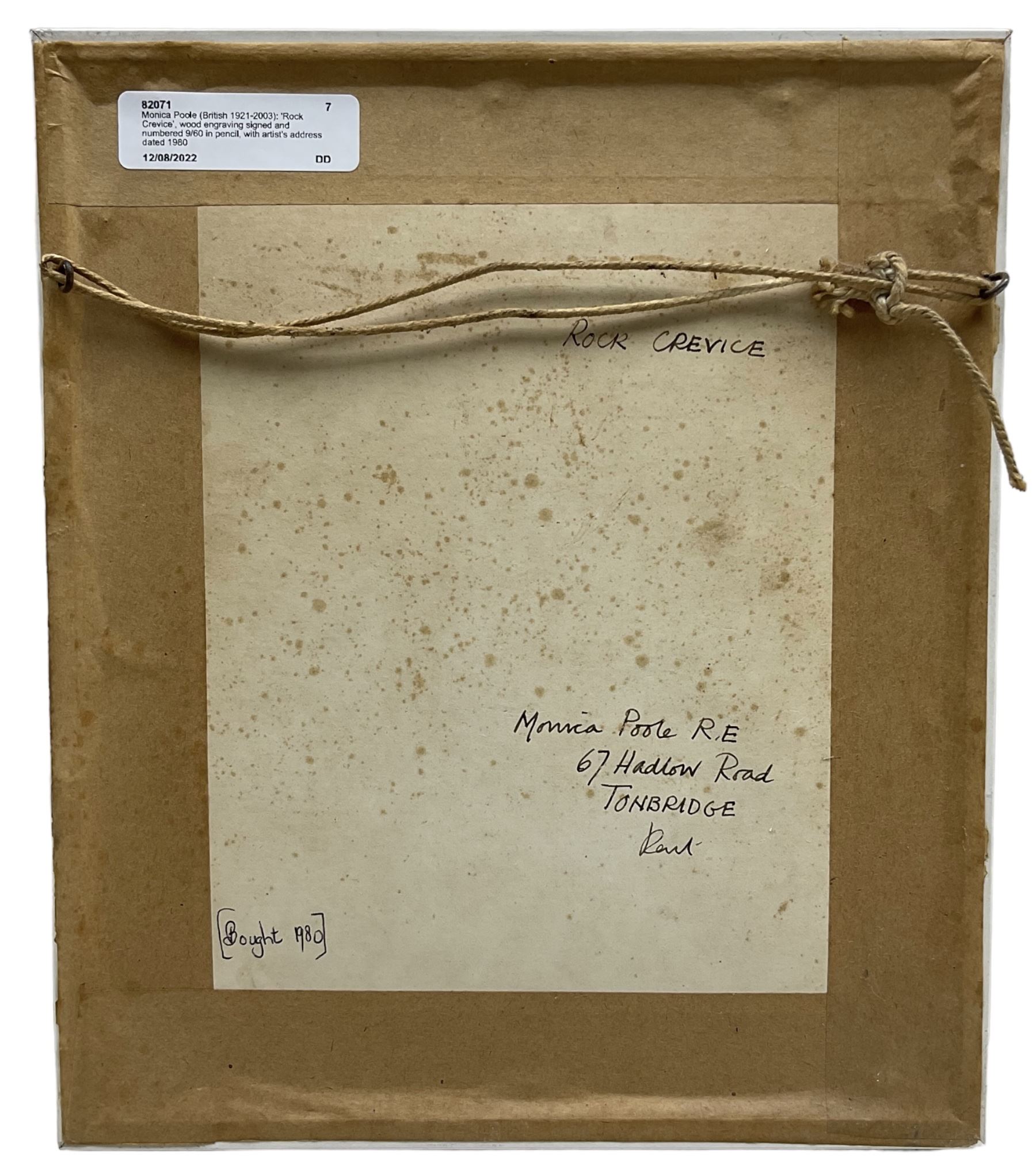 Monica Poole (British 1921-2003): 'Rock Crevice', wood engraving signed titled and numbered 9/60 in pencil, further titled and dated 1980 with artist's address verso 15cm x 12cm