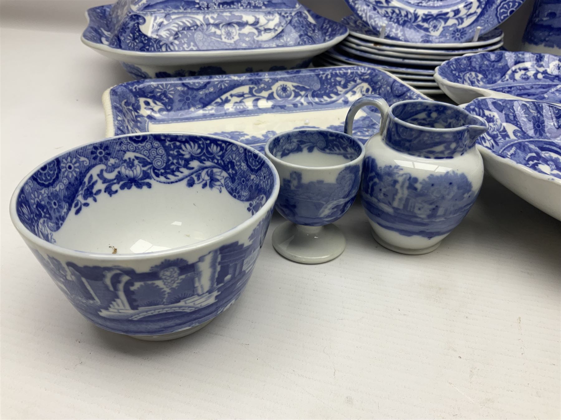 Copeland Spode Italian pattern tea and dinner wares, including hor d'oeuvres dish, tureen and cover, coffee pot, six coffee cans and saucers, etc, all with blue printed marks beneath (40)