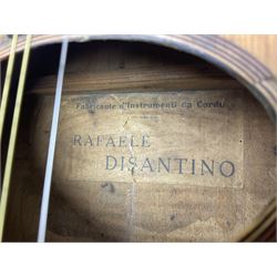 Early 20th century Italian Rafaele Disantino eight-string mandolin with two-piece back and spruce top with stamped Rafaele Disantino signature; bears maker's label L61cm; in wooden carrying case
