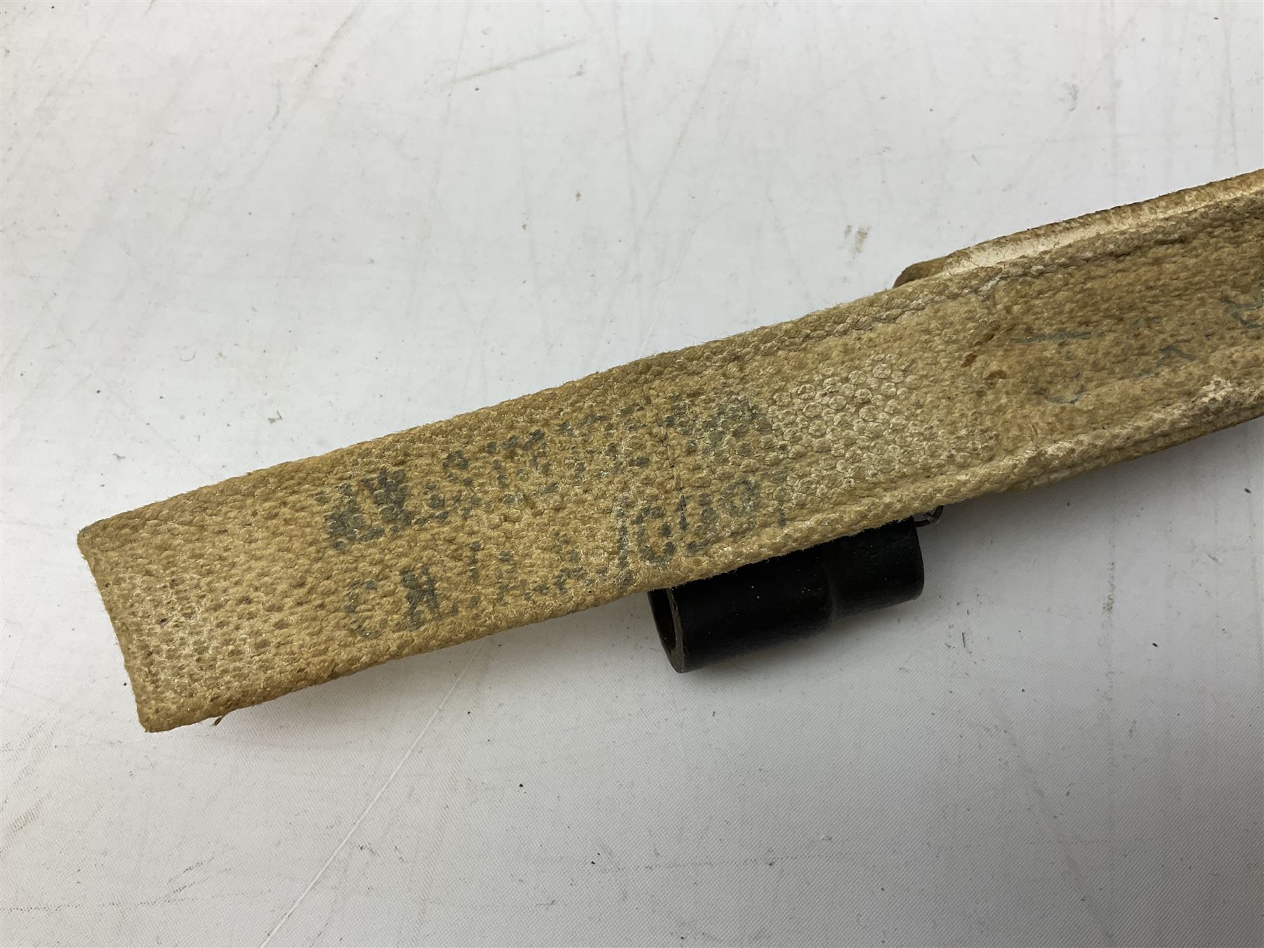 British Pattern 1876 socket bayonet with 43cm steel triangular blade L52cm overall; another socket bayonet with cruciform blade; No.4 Mk.II spike bayonet in metal scabbard with webbing frog; and 1955 Army jack knife by J.H. Thompson Sheffield (4)