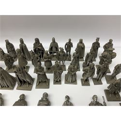 Set of forty three miniature Franklin Mint pewter figures of the Kings and Queens of England, with certificate of authenticity and information cards, together with a collection of twenty four Franklin Mint pewter Charles Dickens character spoons