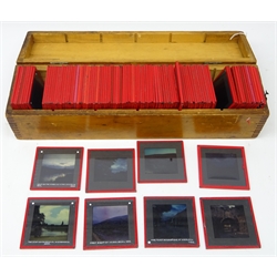  Case of 1950s coloured glass slides, all annotated mainly architectural, approx 100   