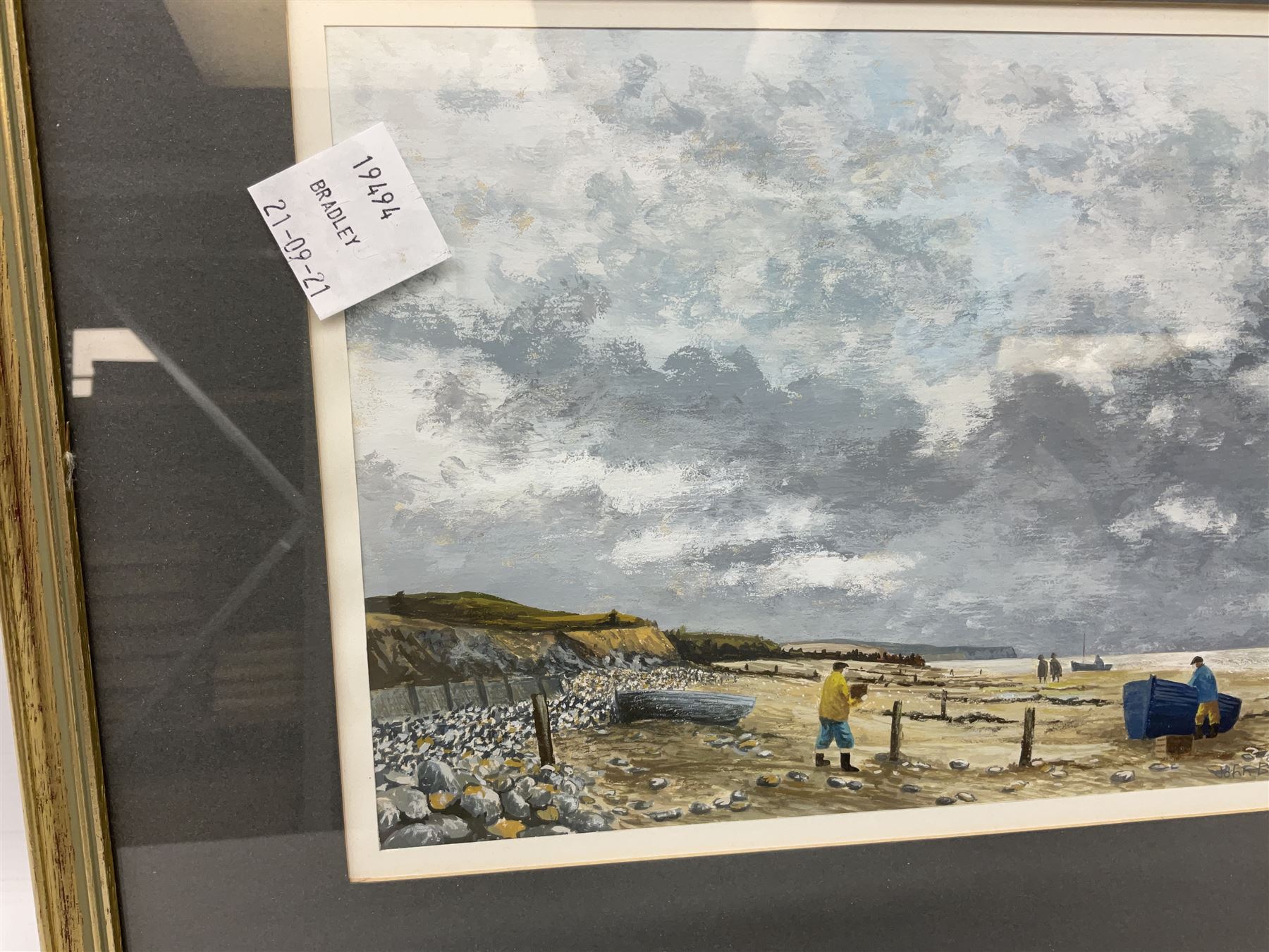 John Bullock (British 20th Century) 'North Yorkshire Beach', Gouache signed title verso, together with 19th Century colour print (2)