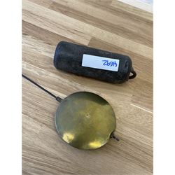 Thirty-hour oak cased longcase clock by  William Bancroft of Scarborough circa 1830, with a swan’s neck pediment, brass patera and three brass spire and ball finials, stepped break arch hood door flanked by plain pillars with brass capitals, trunk with a full length door and curved arch top, on a plain square plinth with bracket feet, painted break arch dial with roman numerals and quarter hour Arabic’s, date recorder (anti clockwise) and matching brass hands, arch painted with a rural scene depicting a ruined tower and cottage with depictions of flowers to the spandrels, dial pinned directly to a chain driven countwheel striking movement, striking the hours on a bell. With weight and pendulum. The Bancroft family were prodigious Scarborough clockmakers during the 18th and 19th century, William Bancroft is recorded as working in Newborough Street from 1820 onwards. 


