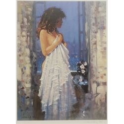 Steven Townsend (British 1955-): Sunset, limited edition colour print signed and numbered 62/195 in pencil 43cm x 43cm; Gillian McDonald (British Contemporary) 'Moorland Light I', limited edition colour print signed titled and numbered 61/195 in pencil 60cm x 46cm; Robert King (British 1936-): 'Window at Twilight', limited edition colour lithograph signed and numbered 2/295 in pencil pub. Solomon & Whitehead 41cm x 30cm (3)