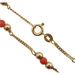  9ct gold coral bead necklace, stamped 9K  