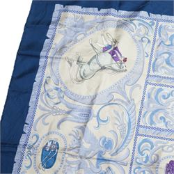 Hermes 'La Presentation' silk scarf in teal and cream colourway, designed by Christiane Vauzelles, 88cm x 86cm 