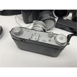 Collection of cameras, including Neoca camera body serial no 191958, with Neokor Anastigmat 1:45mm' lens' serial no. 18351, Yashica FRII camera body, serial no 235934, Voitlander Vitoret 110 camera body, Eastman Kodak Hawk-Eye Camera etc 