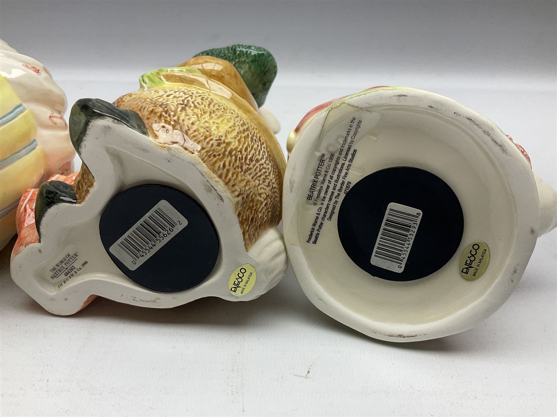 Nine Border Fine Arts and Enesco Beatrix Potter money boxes, to include Peter Rabbit, Benjamin Bunny, Mrs Tiggy-winkle, jemima puddle duck etc  