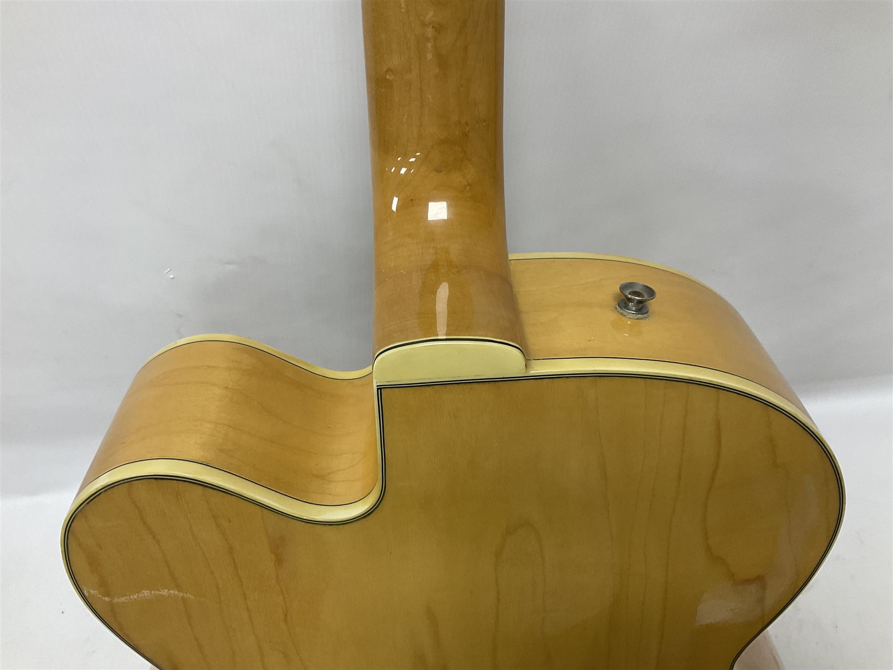 1980s Korean Antoria Jazzstar hollow body electric guitar, in blonde finish with inlaid fretboard, model no E G794, L109cm