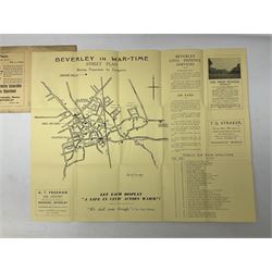WWII Home Guard Service certificate to Albert John Pullinger with WWII Defence Medal; fretworked wooden Home Guard picture frame, image size 19 x 24cm; and WWII Civil Defence at Beverley (Yorks.) folding street plan (4)