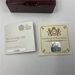The Royal Mint United Kingdom 2020 gold proof full sovereign coin, cased with certificate 