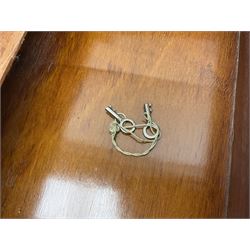 Victorian mahogany writing slope, the brass bound hinged cover opening to reveal tooled leather and gilt interior with two glass inkwells, together with a similar parquetry inlaid writing slope, with central mother of pearl inlay enrgraved 'Sarah', tallest H17cm 