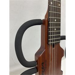Aria Sinsonido mahogany electric travel guitar, serial no.0502385 L86cm; in original gig bag with earphones and GM11 Minituner; together with Fender Sidekick Reverb 25 amplifier and Marshall MG Series 15DFX amplifier (3)