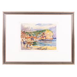 Rowland Henry Hill (Staithes Group 1873-1952): A Colourful Day - Staithes, watercolour signed 22cm x 30cm