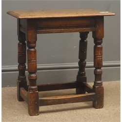  19th century oak joint stool, turned supports joined by stretchers, W46cm, H47cm, D28cm  