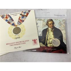 Great British and World coins, including two The Royal Mint Experience 2018 Sir Isaac Newton fifty pence coins on cards, commemorative crowns, Queen Elizabeth II 1999 five pounds, pre-decimal coinage, various Isle of Man fifty pence pieces etc