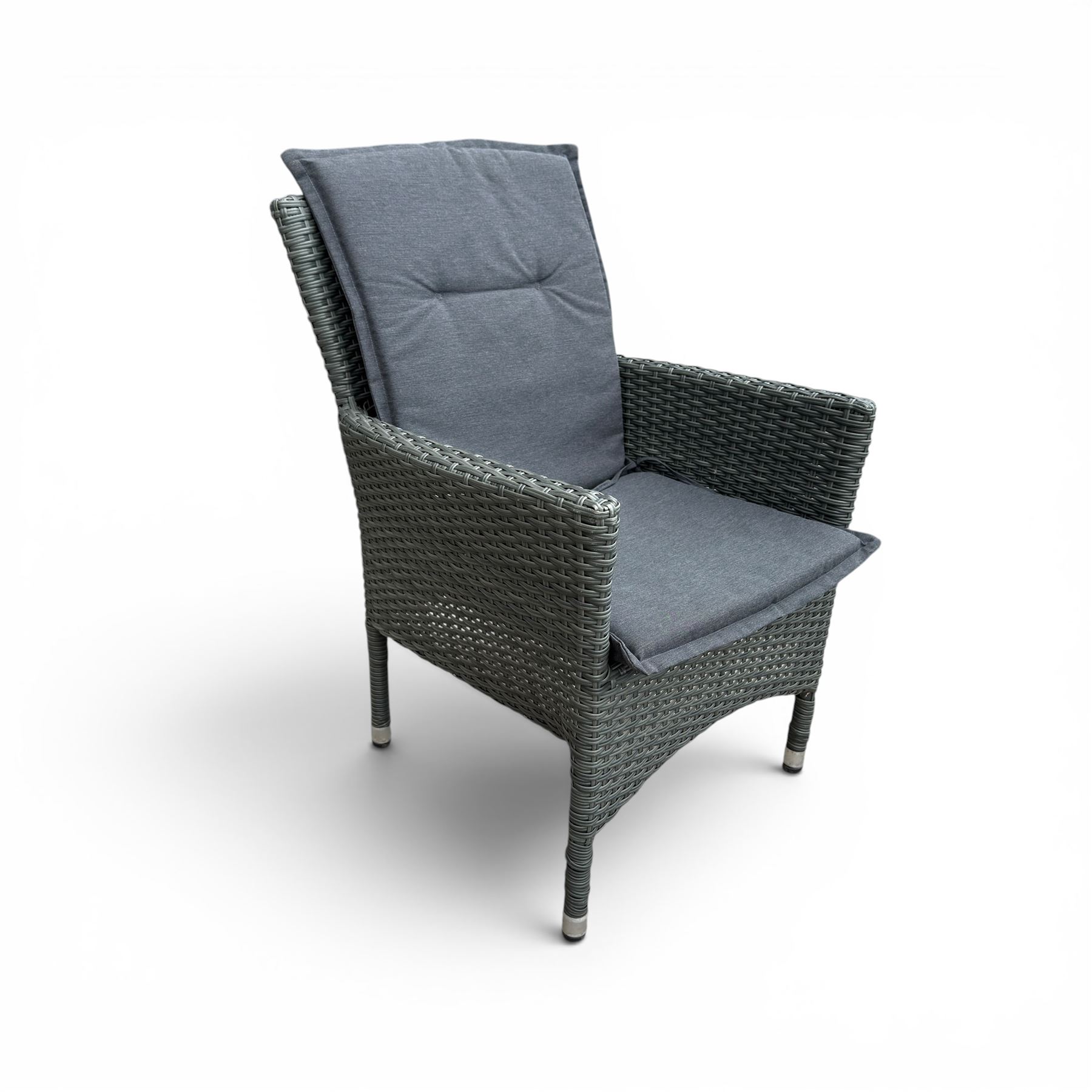 Jutlandia - Rattan garden furniture set with cushions, corner sofa, rectangular glass top table, side table, and two armchairs