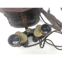  Pair WW2 Taylor-Hobson brass mounted binoculars marked Bino. Prism. No. 2 MKII x 6 no. 63710 in leather case   