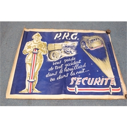  French poster for P.R.G 'Securite' stamped Editions Annuaire Des Sports - Lyon on canvas backing, 158cm x 120cm  