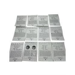 Twelve 'Olympic Commemorative' silver coins, including France 1990 'Slalom Skiing' one-hundred francs, China 1992 'Ski Jumper' ten yuan, Bhutan 1992 'Speed Skating' three-hundred ngultrums, Turks and Caicos Islands 1993 'Four-man Bobsleigh' twenty crowns etc, all with Westminster certificates