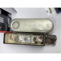 Commemorative and other coinage, including various Queen Elizabeth II 'London 2012 sports collection' fifty pence coins on cards, commemorative crowns, Millennium 2000 'Time Capsule' coin set, channel islands old round one pound coins, part sets etc