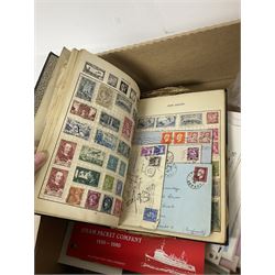 Stamps and ephemeral items including cigarette cards, Australia, Austria, Canada, Egypt, France, other World stamps, various Isle of Man mint stamps etc, in one box