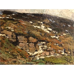  Walter Elmer Schofield (American 1867-1944): Eastby Crag Embsay Nr. Skipton, oil on canvas signed c.1906/07, 60cm x 90cm Provenance: Schofield born in Philadelphia to English emigre parents studied at the Pennsylvania Academy of Arts 1889-1892 moving on to the Academie Julian in Paris. In 1896 he married his English wife Murielle Redmayne of Southport Lancashire. In 1903 they settled in St. Ives. This view of Eastby was sketched while on holiday in Ingleton (Embsay Station on the railway line to Ingleton overlooks Eastby) during the summer of 1906 and painted in his St. Ives studio 1906/7, becoming part of Schofield's Cornish Show Day Exhibition in St. Ives. In 1907 the family re-located to Ingleton bringing the painting with them which was sold locally in 1910 for then remained neglected and undiscovered for many years. Schofield is considered by many critics to be one of the daring innovators among American Impressionist landscape painters. Sold with two exhibition catalogues 'Bold Impressionist' - Brandywine River Museum 1983 and 'Proud Painter of Modest Lands' - Valerie Livingston, Moravian College 1988  