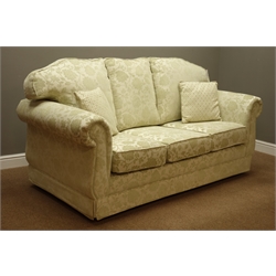  Three piece lounge suite - three seat sofa (W190cm, D93cm), pair matching armchairs (W104cm)  