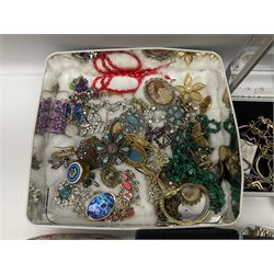 Large collection of costume jewellery including beaded necklaces, earrings, bracelets and brooches, together with a collection of wristwatches including Bulova, Lanco, Lorus and Rotary 