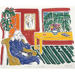 Ilana Richardson (Israeli 1945-): 'Latticed Balcony' 'Skyros Yard' and 'Woman in Interior', set three screenprints signed titled and numbered 191/200, 149/200 and 11/200, respectively max 36cm x 42cm (3)