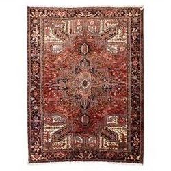 North West Persian Heriz hand-knotted carpet, madder red field with central stepped geomet...