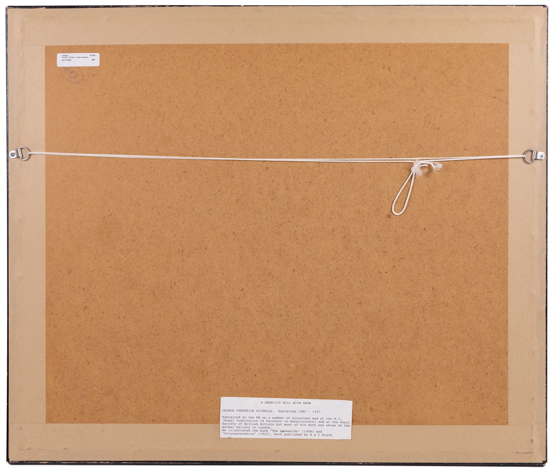 George Frederick Nicholls (British 1885-1937): Mill in Snow, watercolour heightened with white signed 37cm x 49cm 