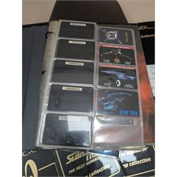 Star Trek collectables, including Danbury Mint '22ct Gold Card Collection', PCS Stamps and Coins Official US Postage Celebrating The Original Star Trek Series, Star Trek St Vincent and Grenadines first day cover collection, four stamp sets and a framed set of similar stamps, commemorative coins, Star Trek The Experience Las Vegas coin, three commemorative 'gold stamps' and three albums of collectors cards and telephone cards