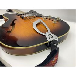 DeArmond Guild Star Fire Custom semi-acoustic guitar c2009 with tobacco sunburst finish and USA DeArmond gold foil pick-ups; serial no.KC9091266; L104cm; in Spider carrying case