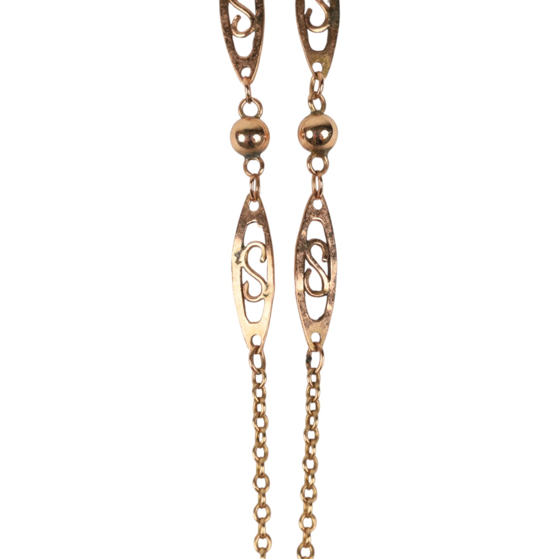 9ct gold fancy link chain, stamped 9K, with a  paste stone pendant