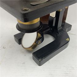 20th century W. Watson & Sons Kima microscope no. 118396 in original oak box, together with W. Watson & Sons Praxis microscope no. 18360, in original box  