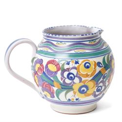 Collection of Poole pottery wares, five stamped with Carter Stabler Adams marks to base, in typical colours with stylised patterns, including grapes and flowers, impressed and painted marks to base, largest H20cm (6)