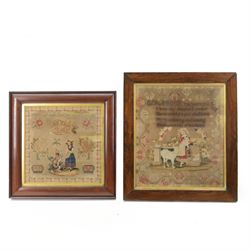 19th century sampler by Elizabeth Thompson, with religious hymn 'I love my sheperds voice ...