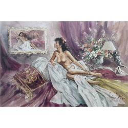 Gordon King (British 1939-2022): Reclining Nude, limited edition print signed and numbered 246/850 in pencil together with a  John Lynch 'Tina' print max 44cm x 62cm (2)