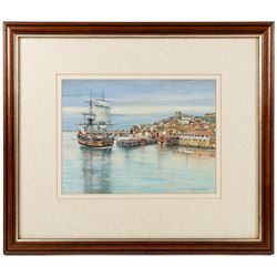 Edward Nolan ARCA (British 1934-): Whitby Harbour, mixed media signed 22cm x 30cm