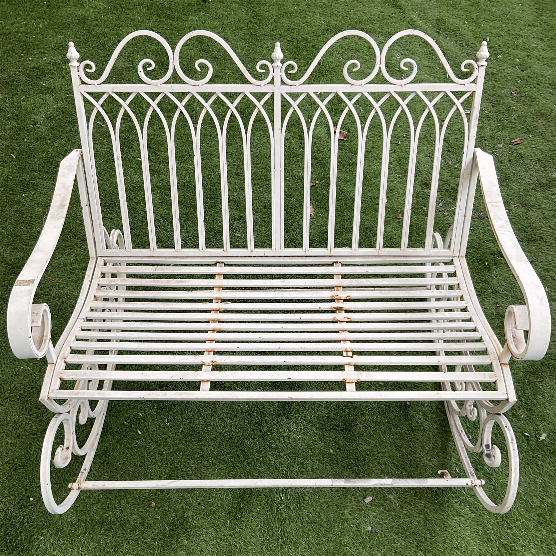 Cream painted rocking garden bench - THIS LOT IS TO BE COLLECTED BY APPOINTMENT FROM DUGGLEBY STORAGE, GREAT HILL, EASTFIELD, SCARBOROUGH, YO11 3TX